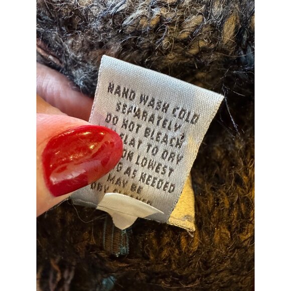 Chico's Sweater Women Large Brown‎ Ribbon Chunky Knit Cowl Neck Fuzzy Cozy - Picture 8 of 8